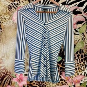 Y2K Anxiety Blue and white striped blouse with 3/4 sleeves